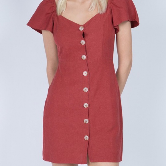 ShopSheridan Dresses & Skirts - Red button down dress mini cap sleeve